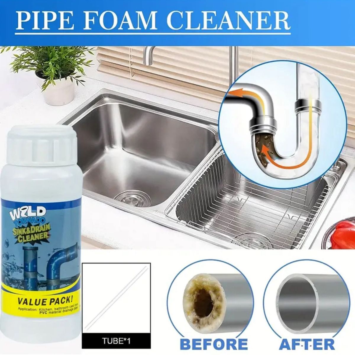 GENERICO - PACK 2  POTENTE LIMPIADOR PARA DESAGÜES BAÑO Y COCINA