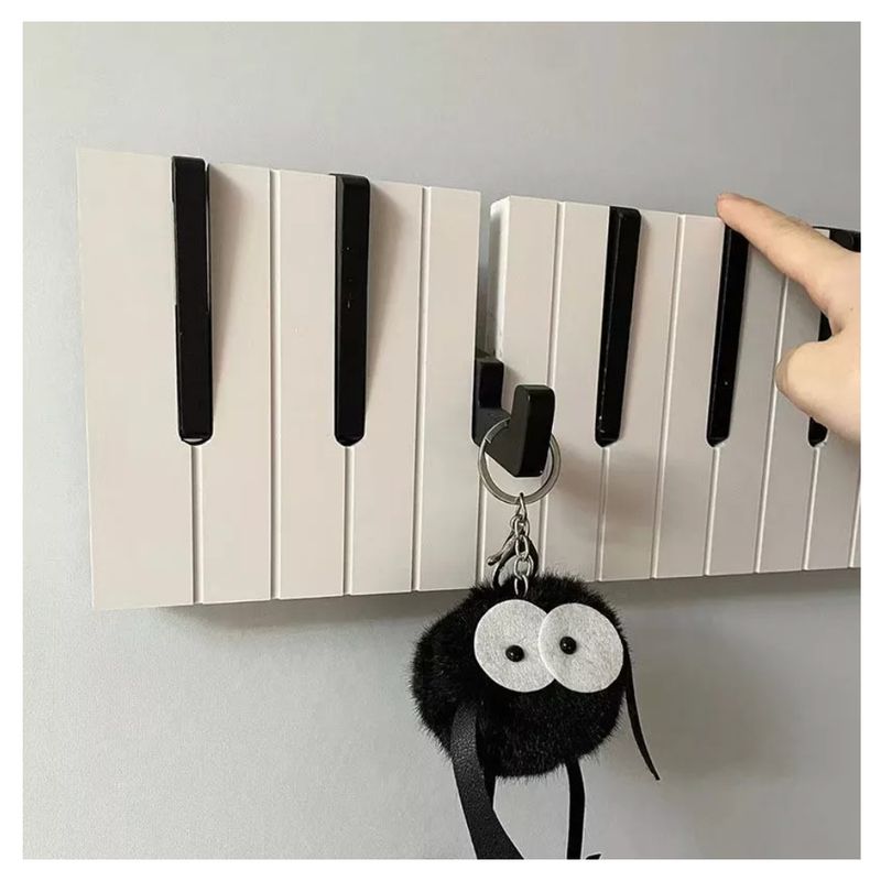 HOMER DESIGN - Perchero De Pared Con 9 Ganchos De Madera Piano 48x14.5cm