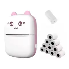 GENERICO - Mini Impresora Térmica Portátil Bluetooth Gatito + 11 Rollos rosado