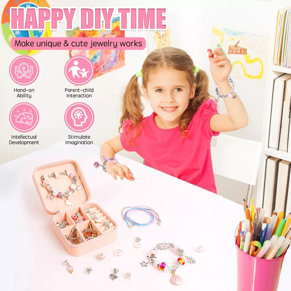 EVERSO - Set 150 Uds Para Hacer Pulseras De Niñas Rosa