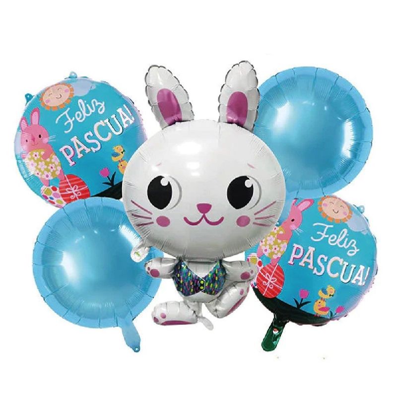 COTILLON ACTIVARTE - Set 5 Globos de Pascua Conejo Celeste Cotillón Activarte