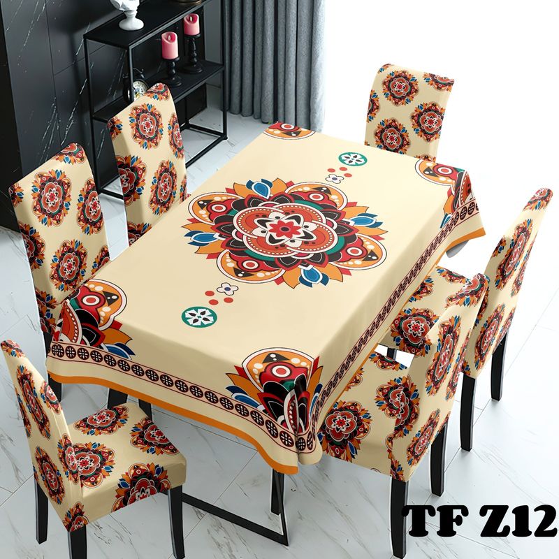 GENERICO - MANTEL CON 6 FUNDAS DE MANDALA PARA SILLAS ANTIMANCHAS  TF
