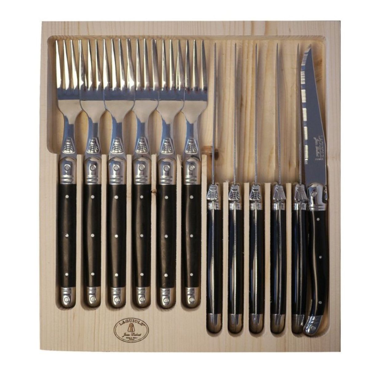 LAGUIOLE - SET 12 PIEZAS NEGRO (6 tenedores + 6 cuchillos)