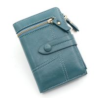 Billetera Pequeña Con Cremallera Cuero - Azul