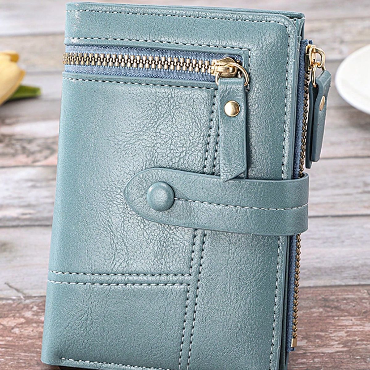 VATYERTY - Billetera Pequeña Con Cremallera Cuero - Azul