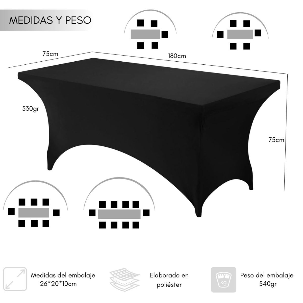 GENERICO - Mantel Rectangular Mesa Funda Tela Spandex 1807575 Evento