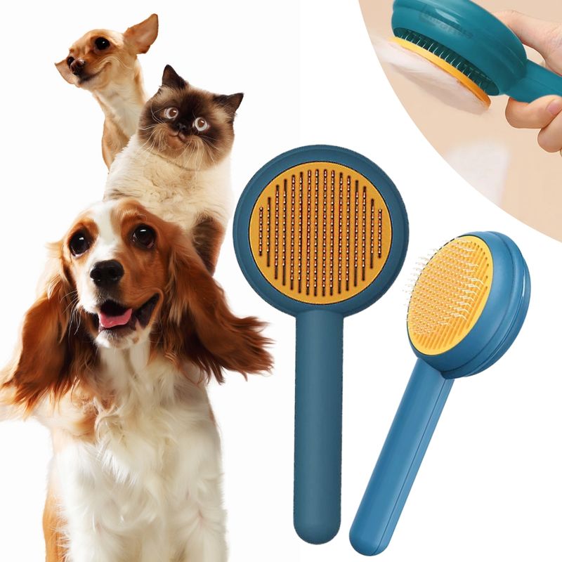 GENERICO - Cepillo Para Perros Y Gatos Con Autolimpiante Azul