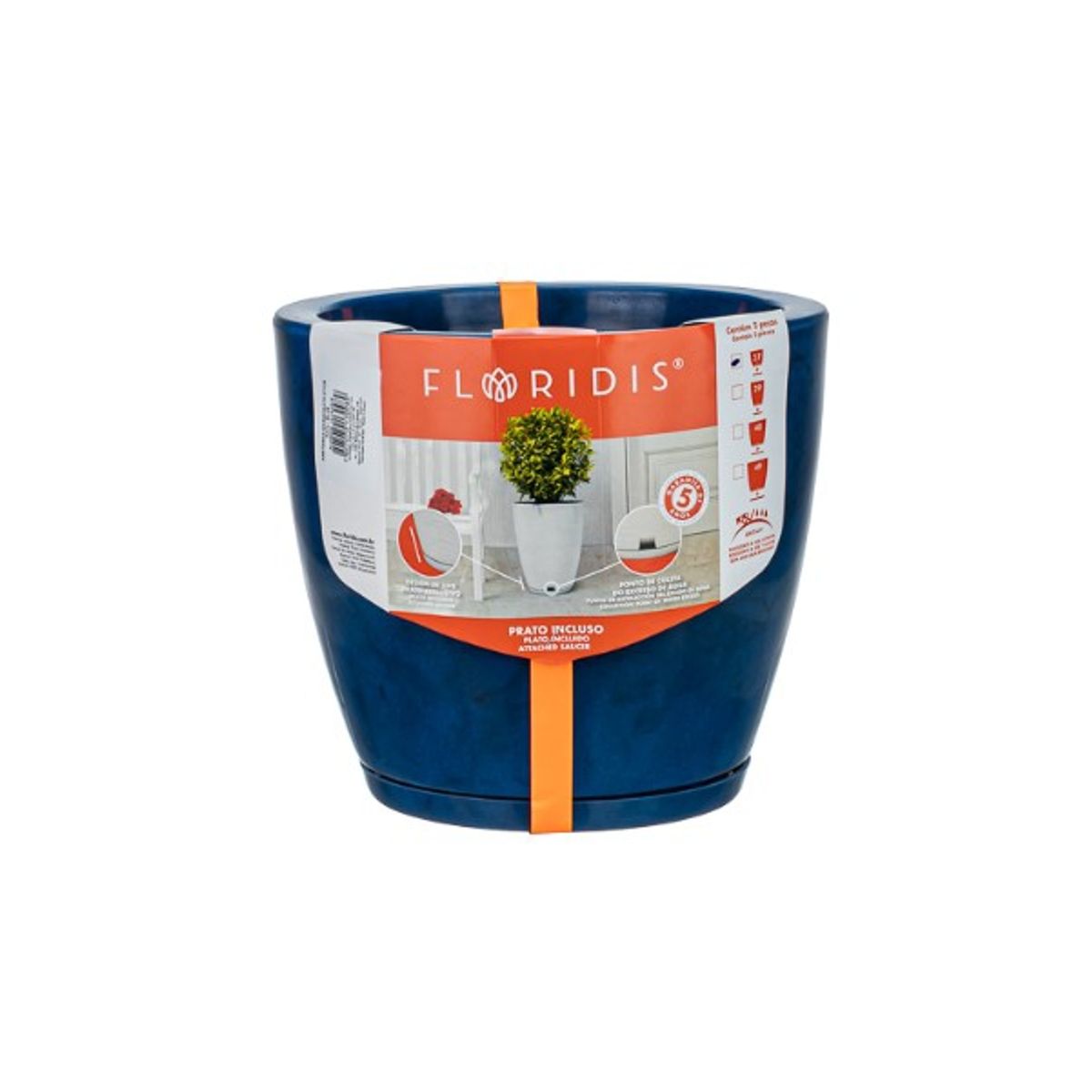 FLORIDIS - MACETERO FLORIDIS AZUL EFECTO MARMOL AMSTERDAM 28CM ALTO CON PLATO