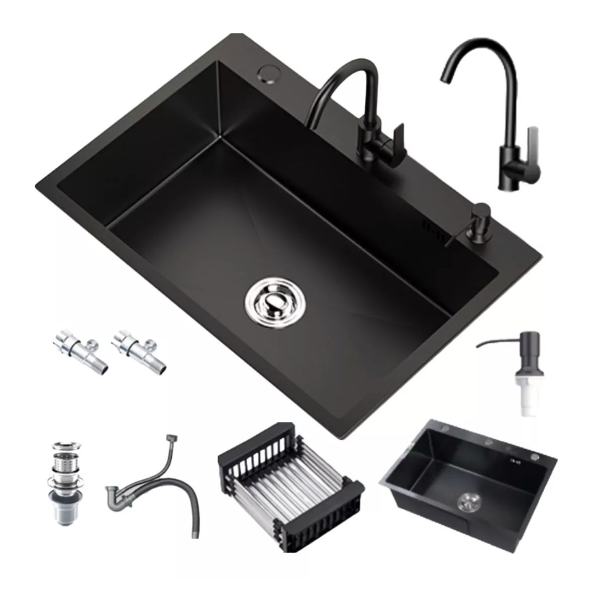 HOMER DESIGN - Lavaplatos Empotrado Acero Inoxidable con Accesorios 55x45x21cm