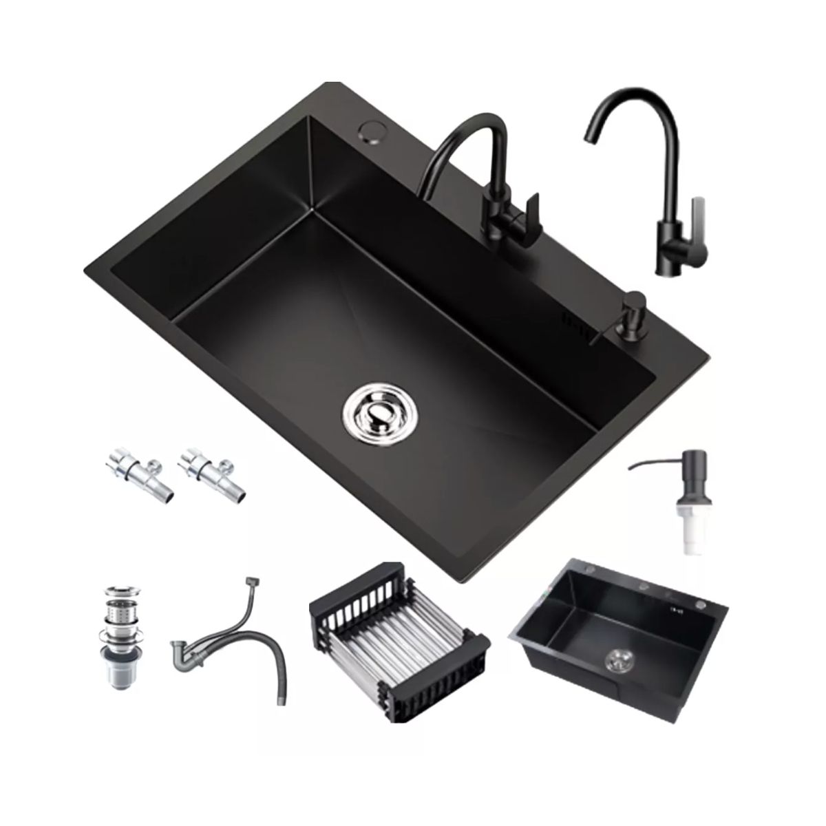 HOMER DESIGN - Lavaplatos Empotrado Acero Inoxidable con Accesorios 55x45x21cm