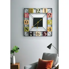 GENERICO - RELOJ MURAL CUADRADO VINTAGE EN METAL CON NUMEROS COLORES 60 CM