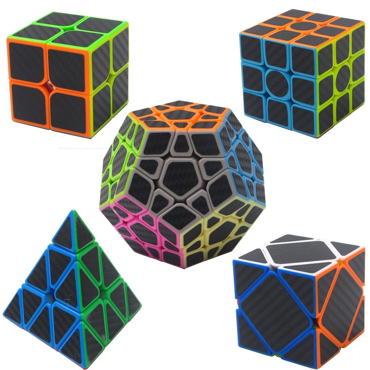 CUBE - Set 5 Cubos Rubik Cobra Fibra de Carbono Velocidad