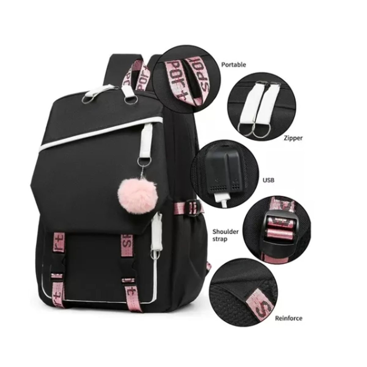 ESHOPANGIE - Mochila Urbana Bolso Escolar Juvenil Con Interfaz Usb Aux