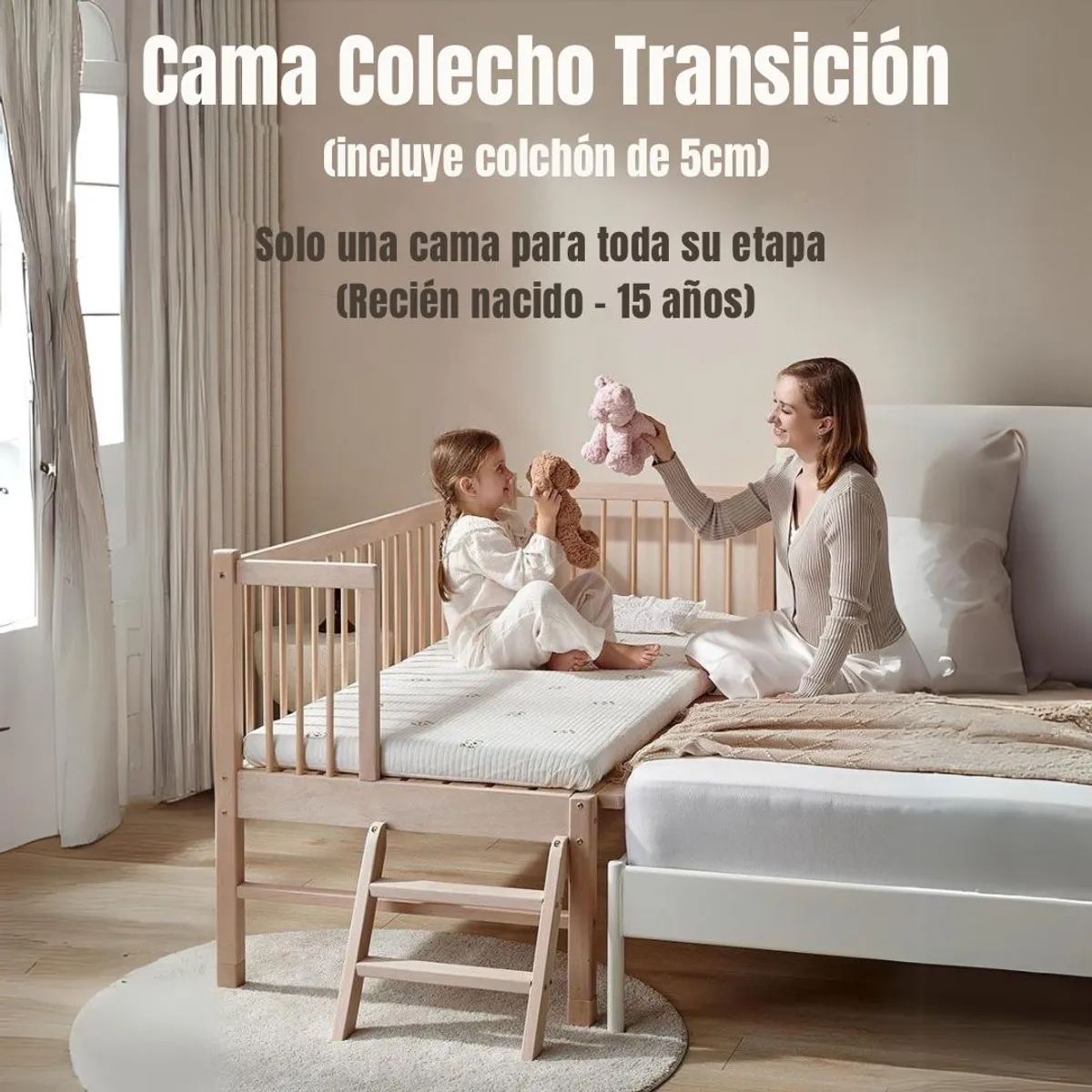 LUBABYCAS - Cama Cuna Colecho Madera 150*70*86cm Con Colchón LuBabycas