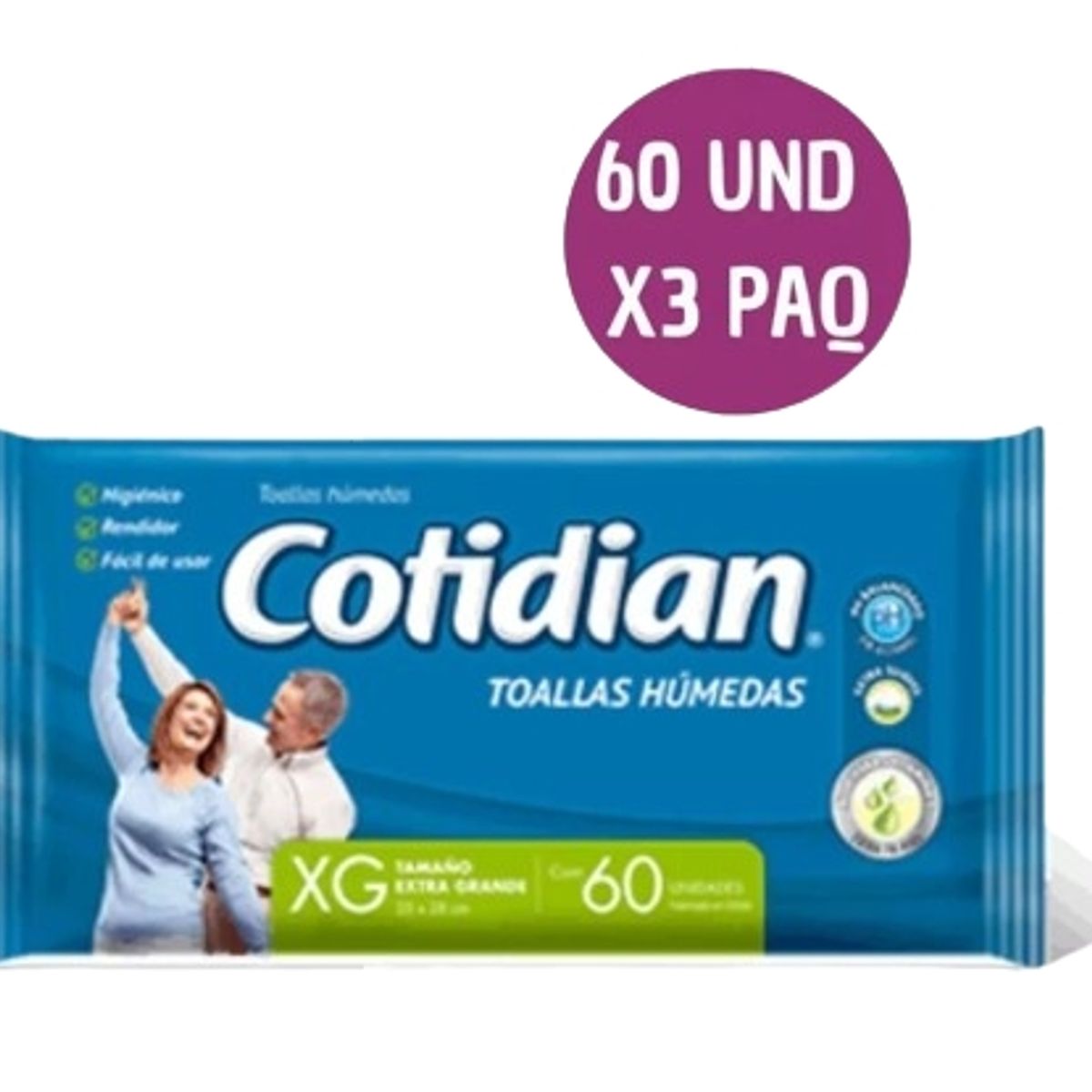COTIDIAN - Toallas Húmedas Para Adulto Cotidian 60und X3