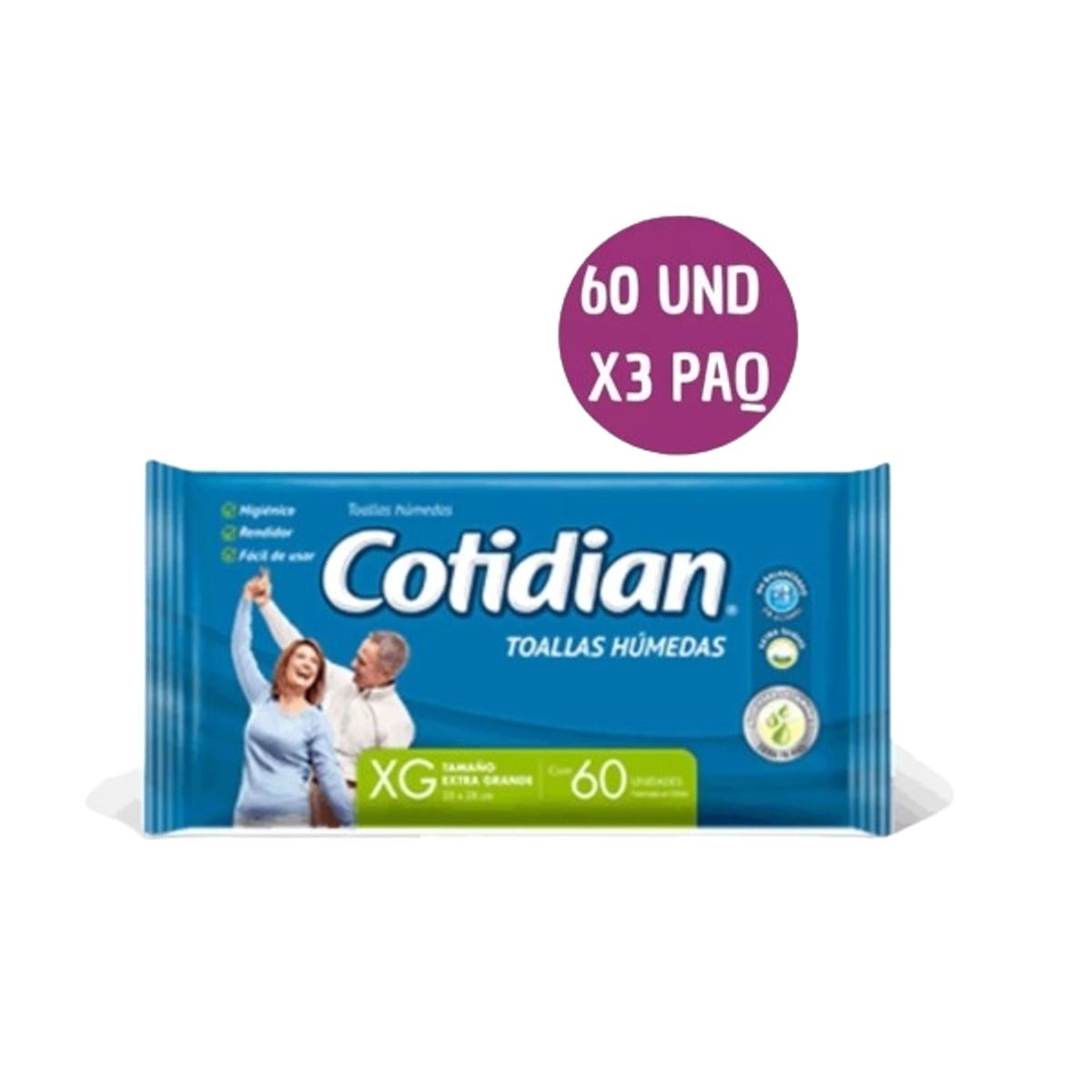 COTIDIAN - Toallas Húmedas Para Adulto Cotidian 60und X3