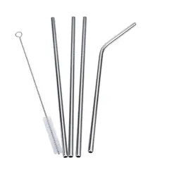 GENERICO - Set Bombillas De Acero Inoxidable 4 Unidades + 1 Cepillo de Limpieza