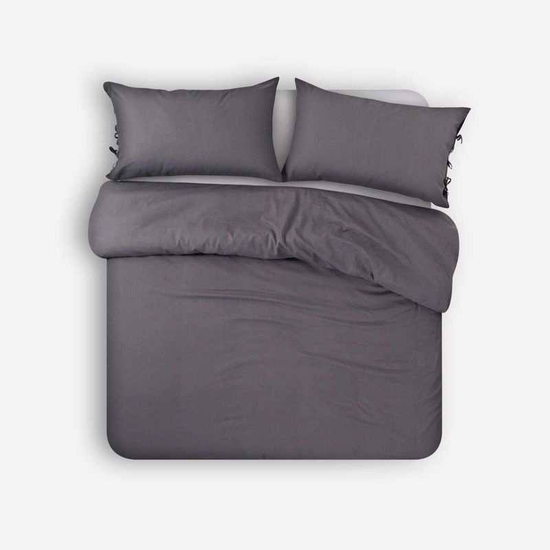ROSEN - Funda Plumón Lino-Algodón Pure Liso Grafito 2 Plazas
