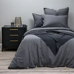 ROSEN - Funda Plumón Lino-Algodón Pure Liso Grafito 1,5 Plazas