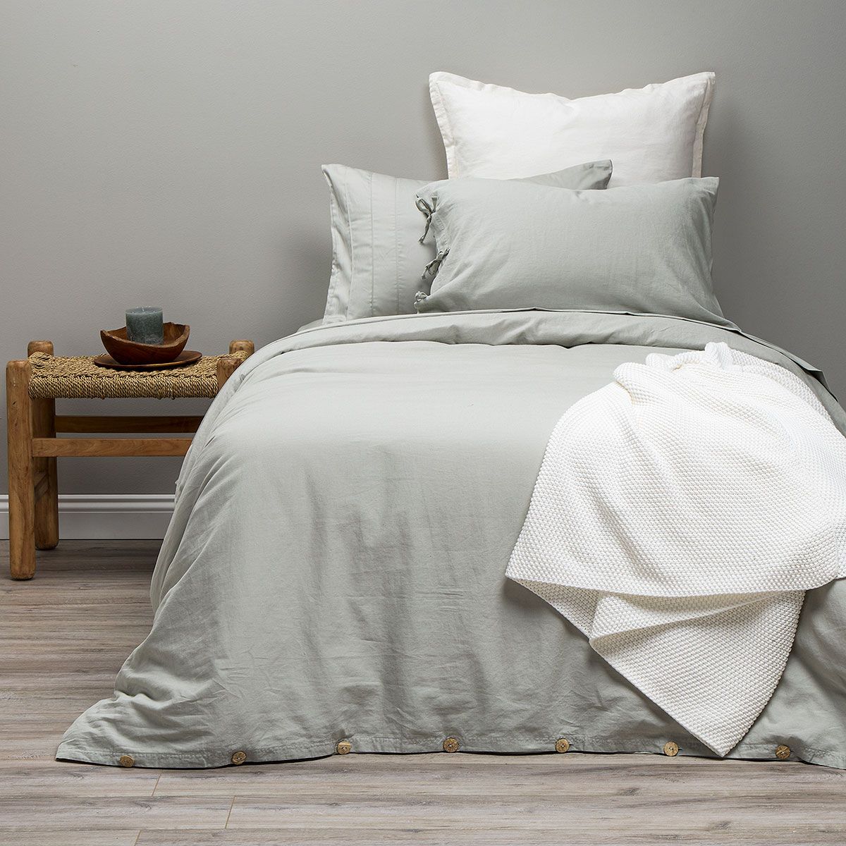 ROSEN - Funda Plumón Lino-Algodón Pure Liso Verde Salvia 1 Plaza