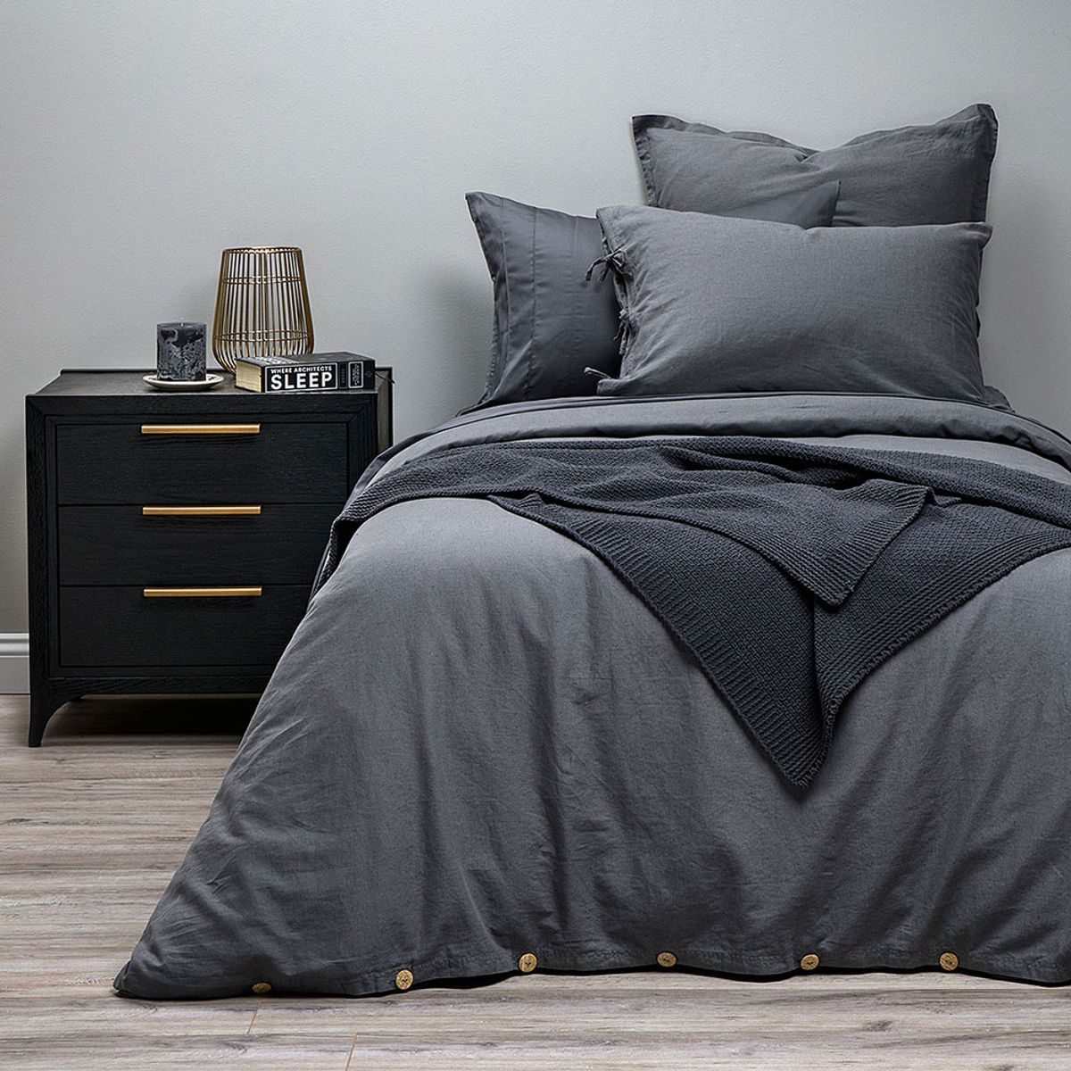 ROSEN - Funda Plumón Lino-Algodón Pure Liso 1 Plaza Grafito