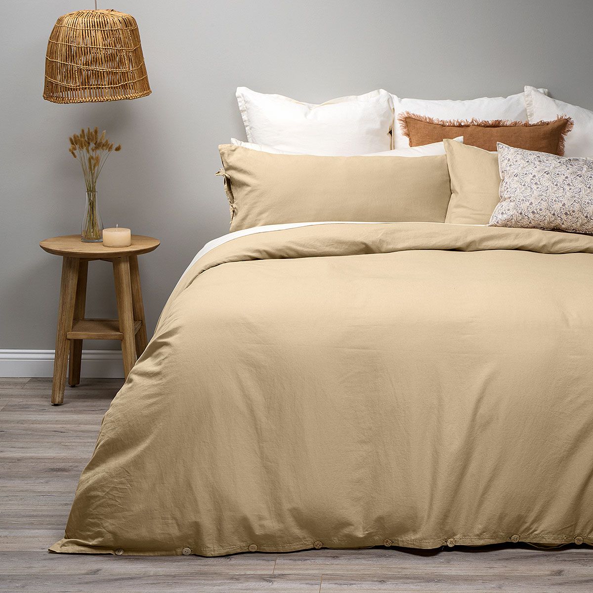 ROSEN - Funda Plumón Lino-Algodón Pure Liso Camel King