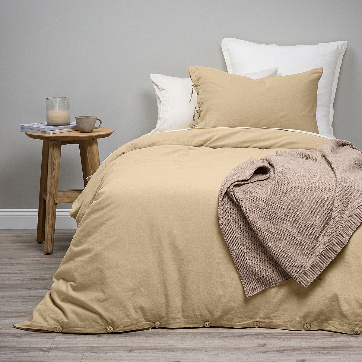 ROSEN - Funda Plumón Lino-Algodón Pure Liso Camel 1,5 Plazas