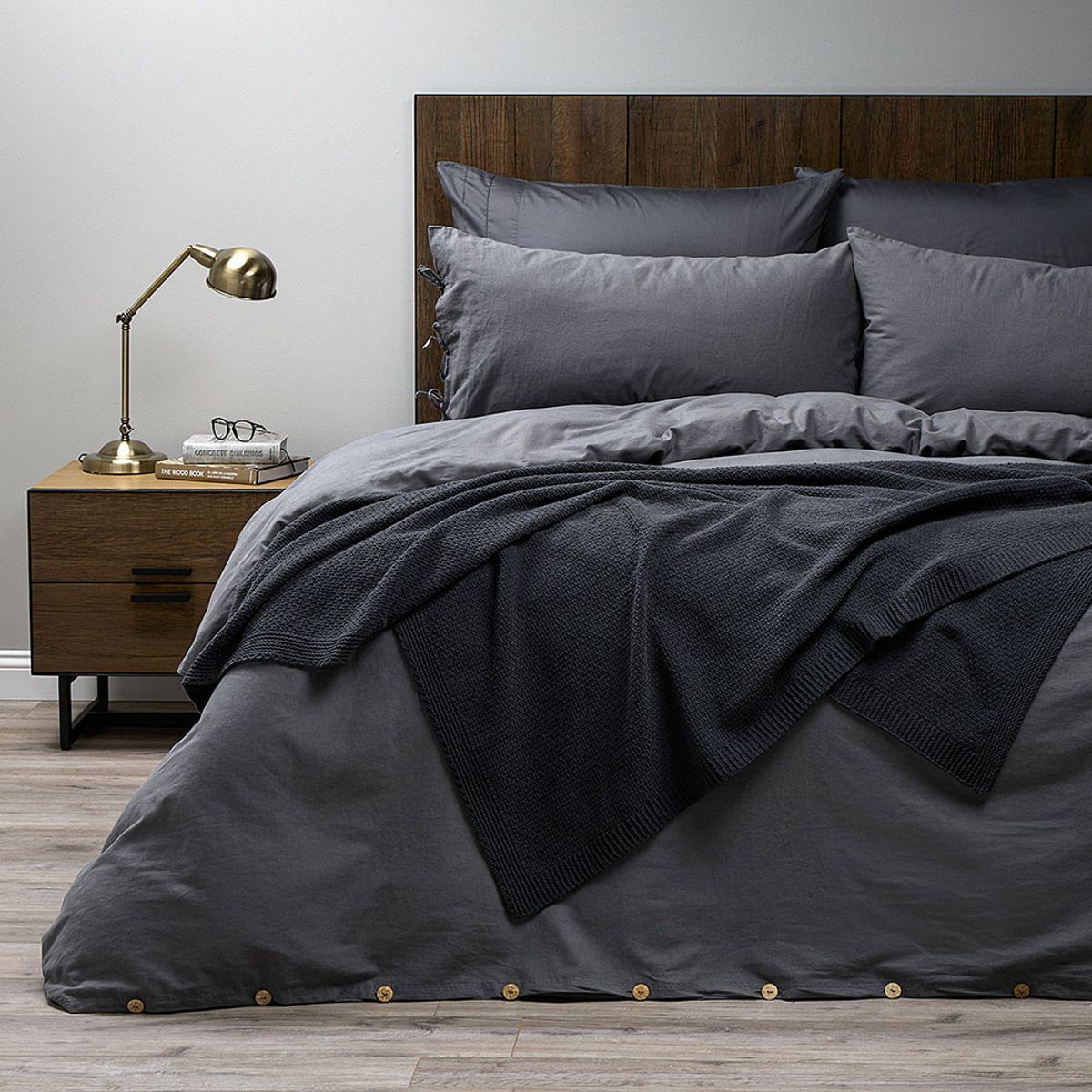 ROSEN - Funda Plumón Lino-Algodón Pure Liso Grafito King