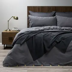 ROSEN - Funda Plumón Lino-Algodón Pure Liso Grafito King