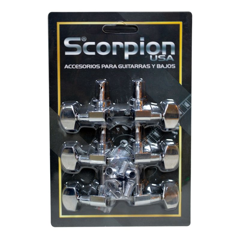 SCORPION - Set 6 Clavijeros Guitarra Acustica 3+3 cromada Scorpion