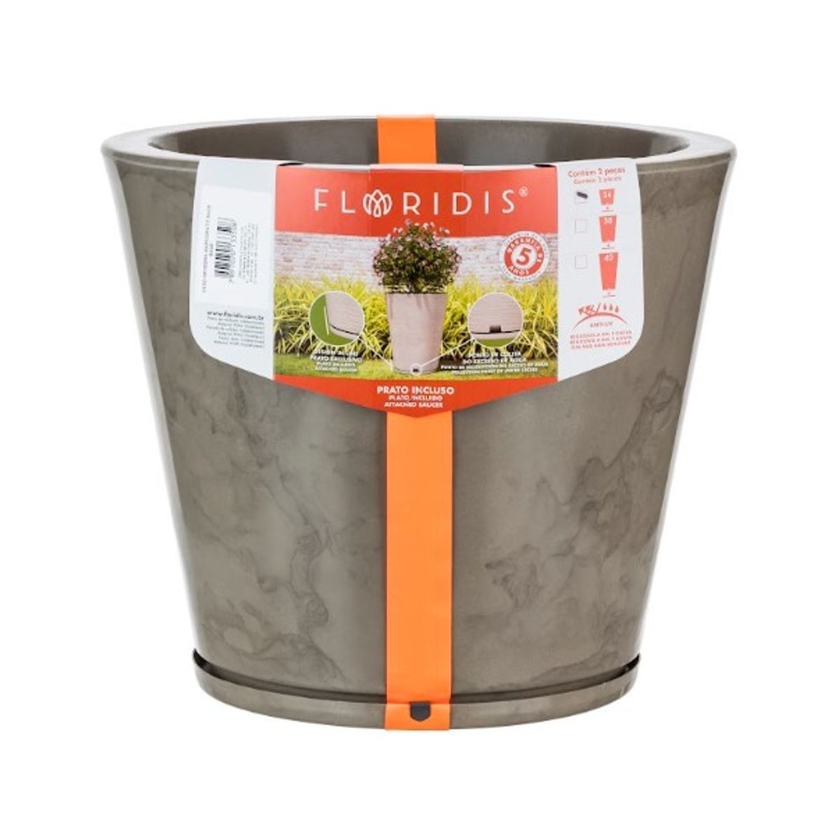 FLORIDIS - MACETERO FLORIDIS BEIGE EFECTO MARMOL GENEBRA 35CM ALTO CON PLATO