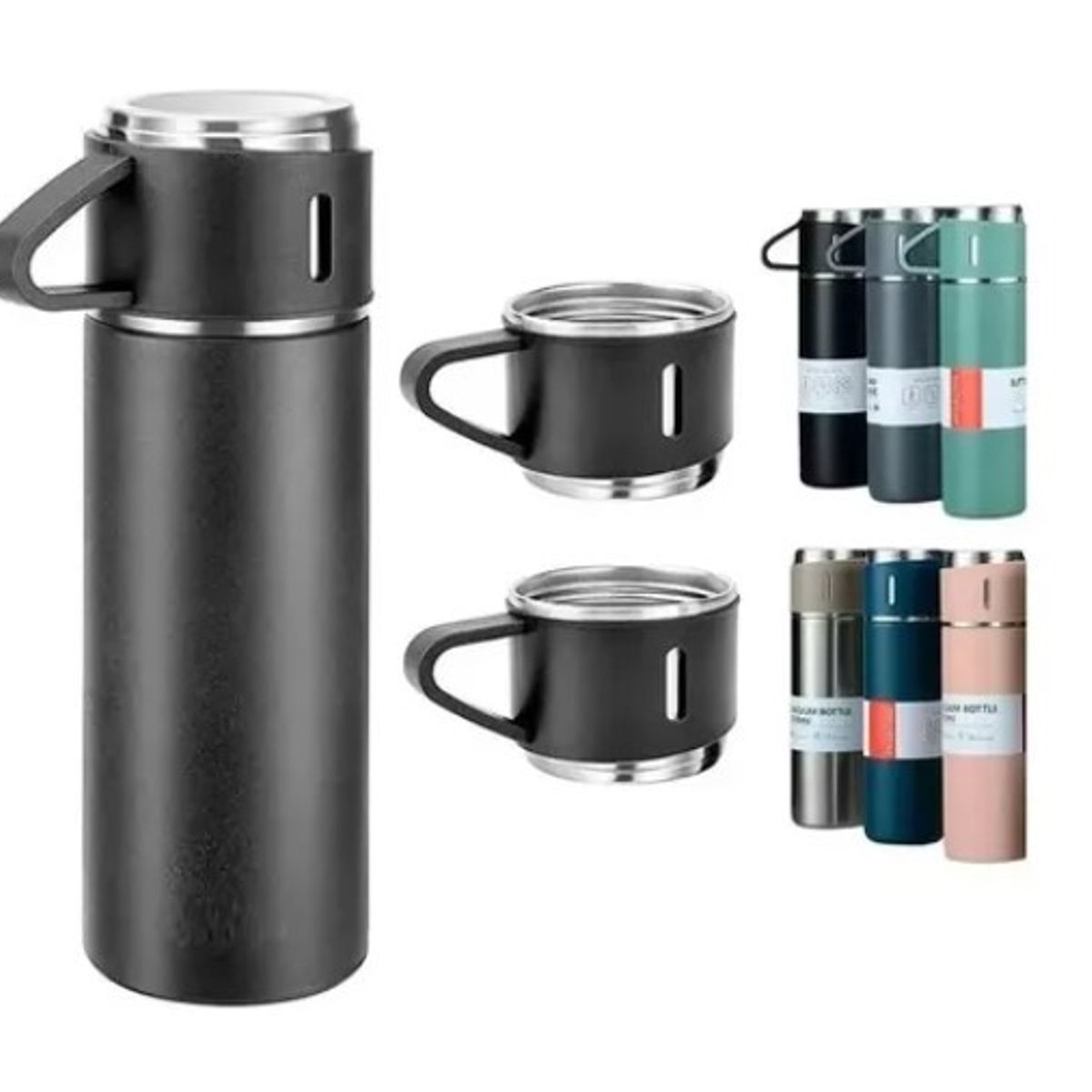 GENERICO - Set Termo Vaso Térmico Acero Inox 500ml + 3 Tazas Tapa X L