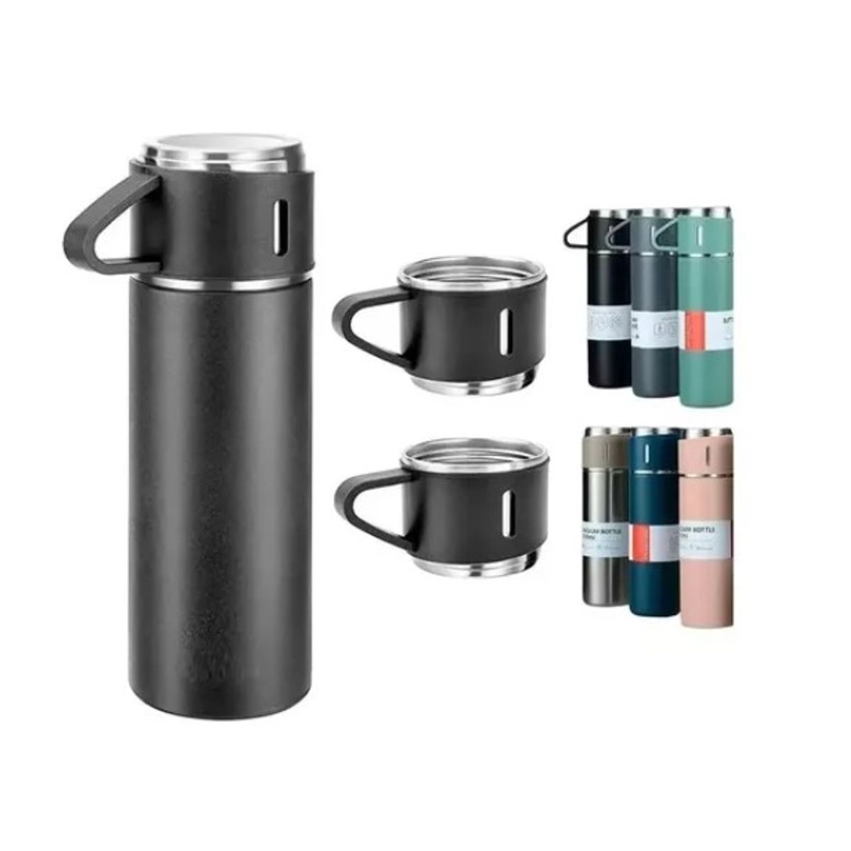 GENERICO - Set Termo Vaso Térmico Acero Inox 500ml + 3 Tazas Tapa X L