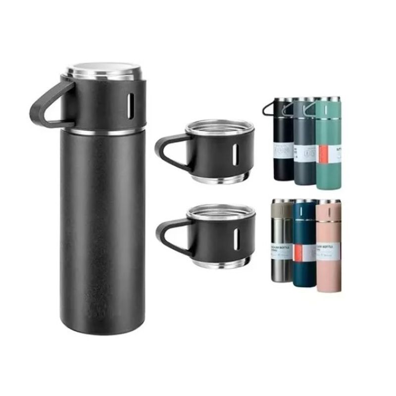 GENERICO - Set Termo Vaso Térmico Acero Inox 500ml + 3 Tazas Tapa X L
