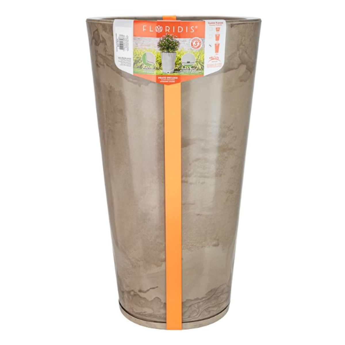 FLORIDIS - MACETERO FLORIDIS BEIGE EFECTO MARMOL GENEBRA 80CM ALTO CON PLATO