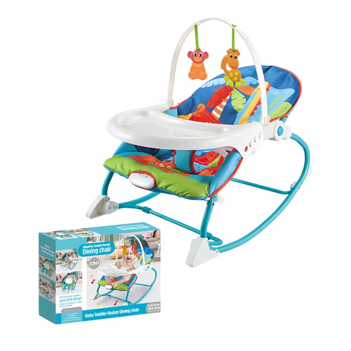 LUBABYCAS - Mecedora Silla de Comer 2 en 1 Vibración Azul LuBabycas