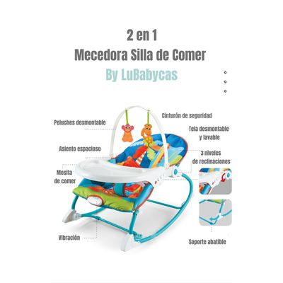 Imagen 2 del producto Mecedora Silla de Comer 2 en 1 Vibración Azul