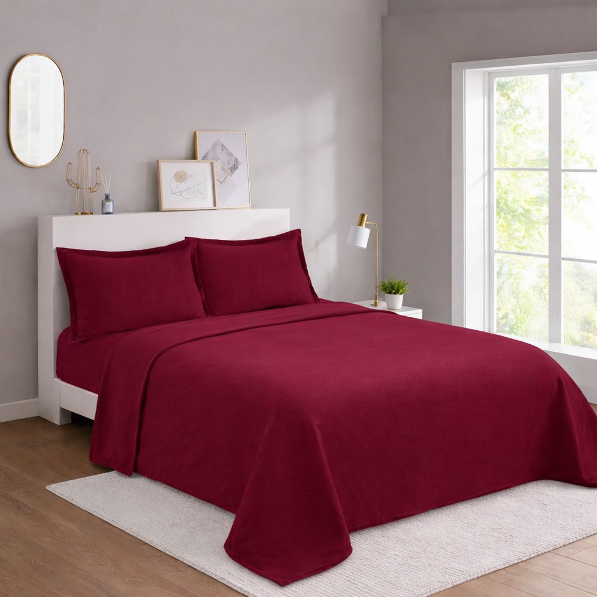 GENERICO - Juego de Sábana Polar King Color Burdeos MP004