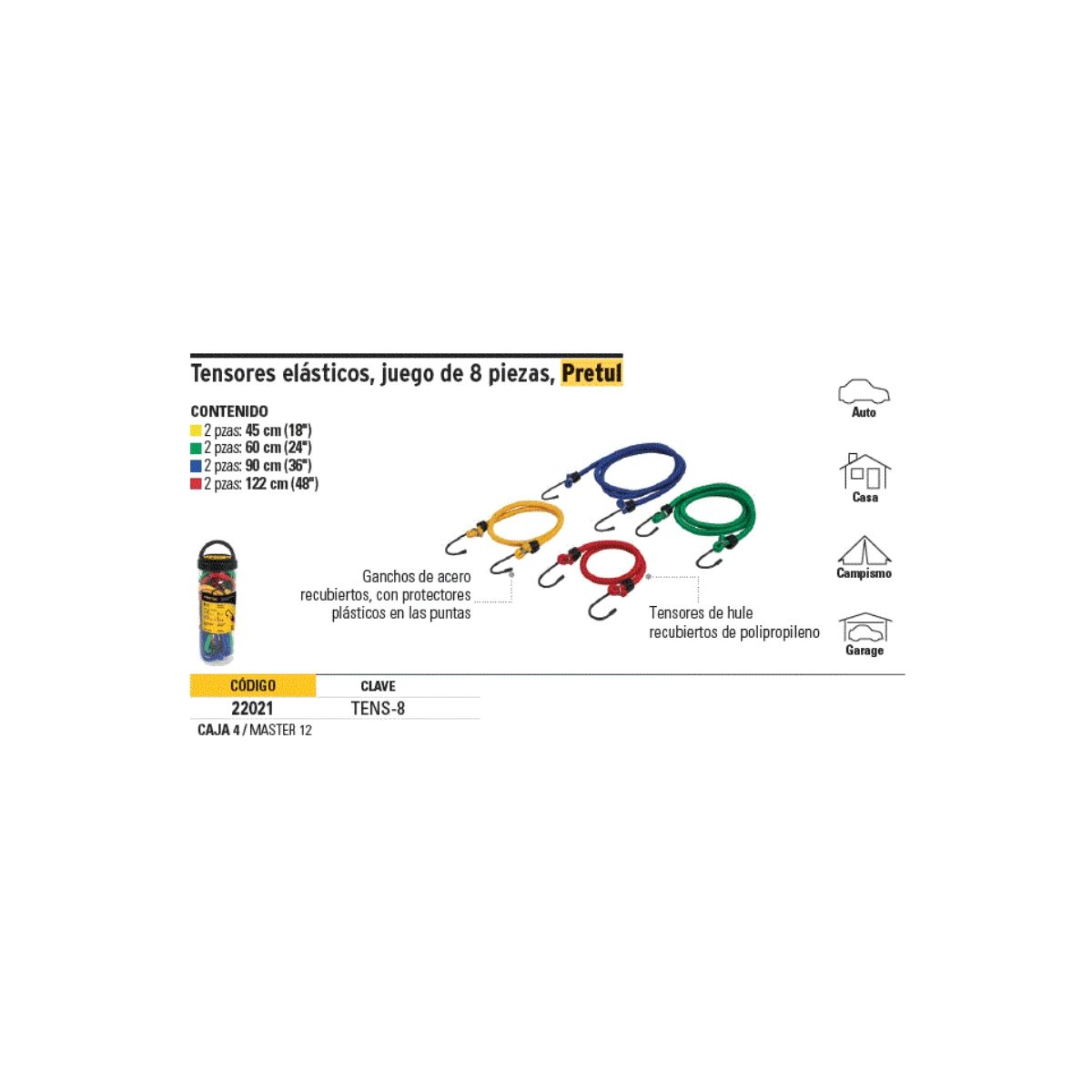 PRETUL - Elástico para carga set 8 piezas Tens-8 Pretul