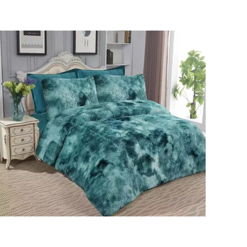 COMPRAPO - Cobertor Plumón Peludo Chiporro Invierno 2 Plazas Turquesa Jaspeado