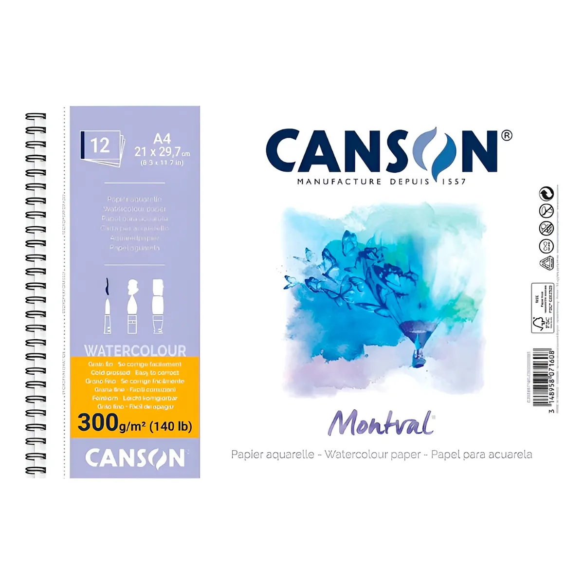 CANSON - Canson Montval - Croquera Acuarela A4 21 x 29,7 cm 12 Hojas