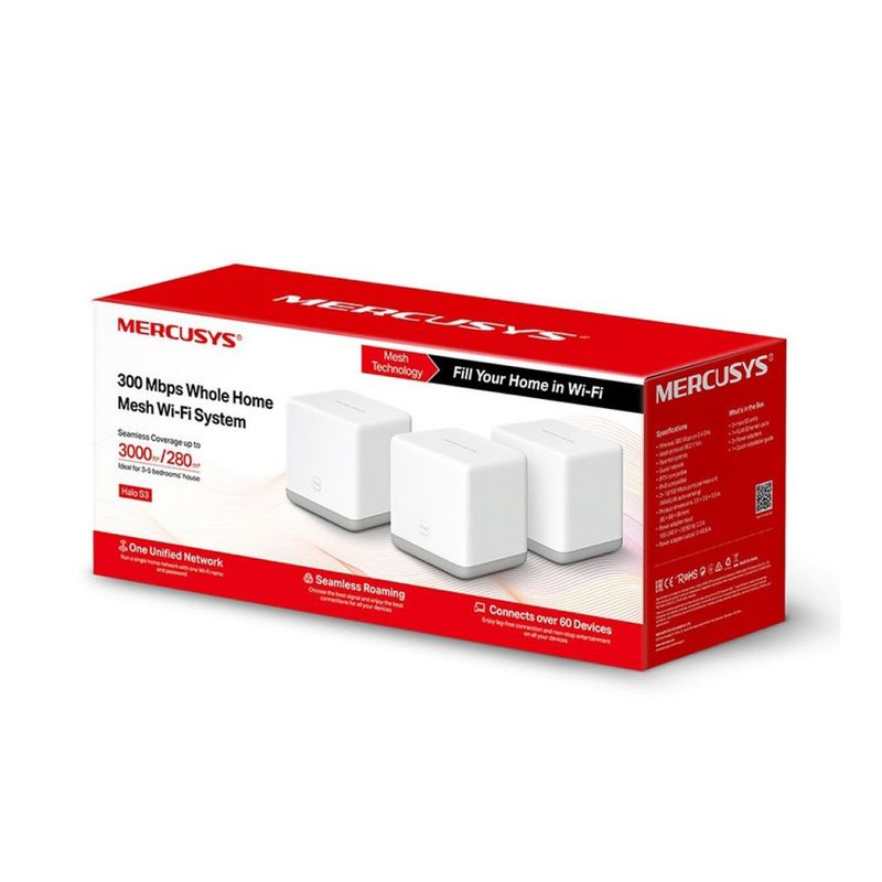 MERCUSYS - Sistema Mesh Wifi Halo S3 Kit 3 Unidades Mercusys 300mbps