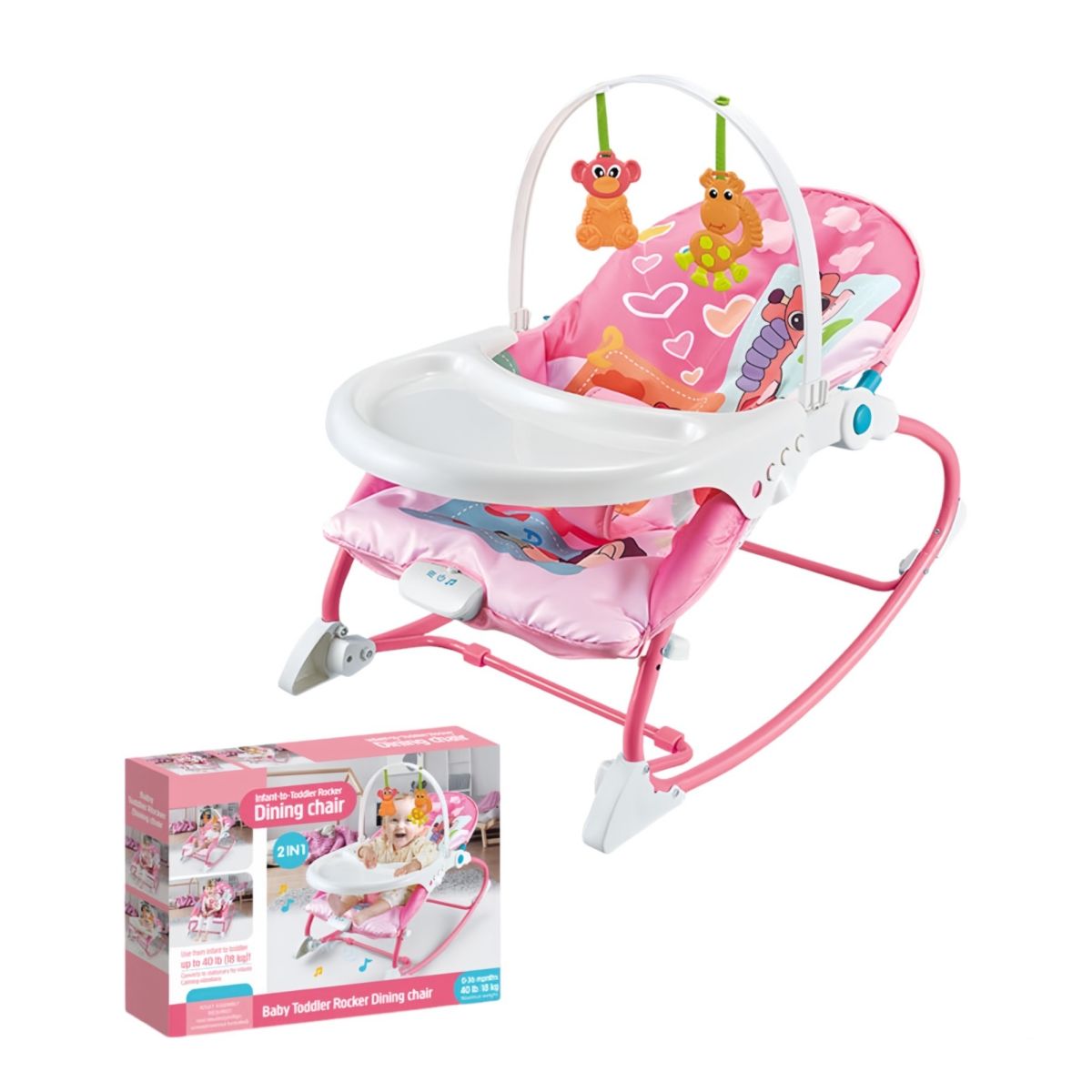 LUBABYCAS - Mecedora Silla de Comer 2 en 1 Vibración Rosada LuBabycas