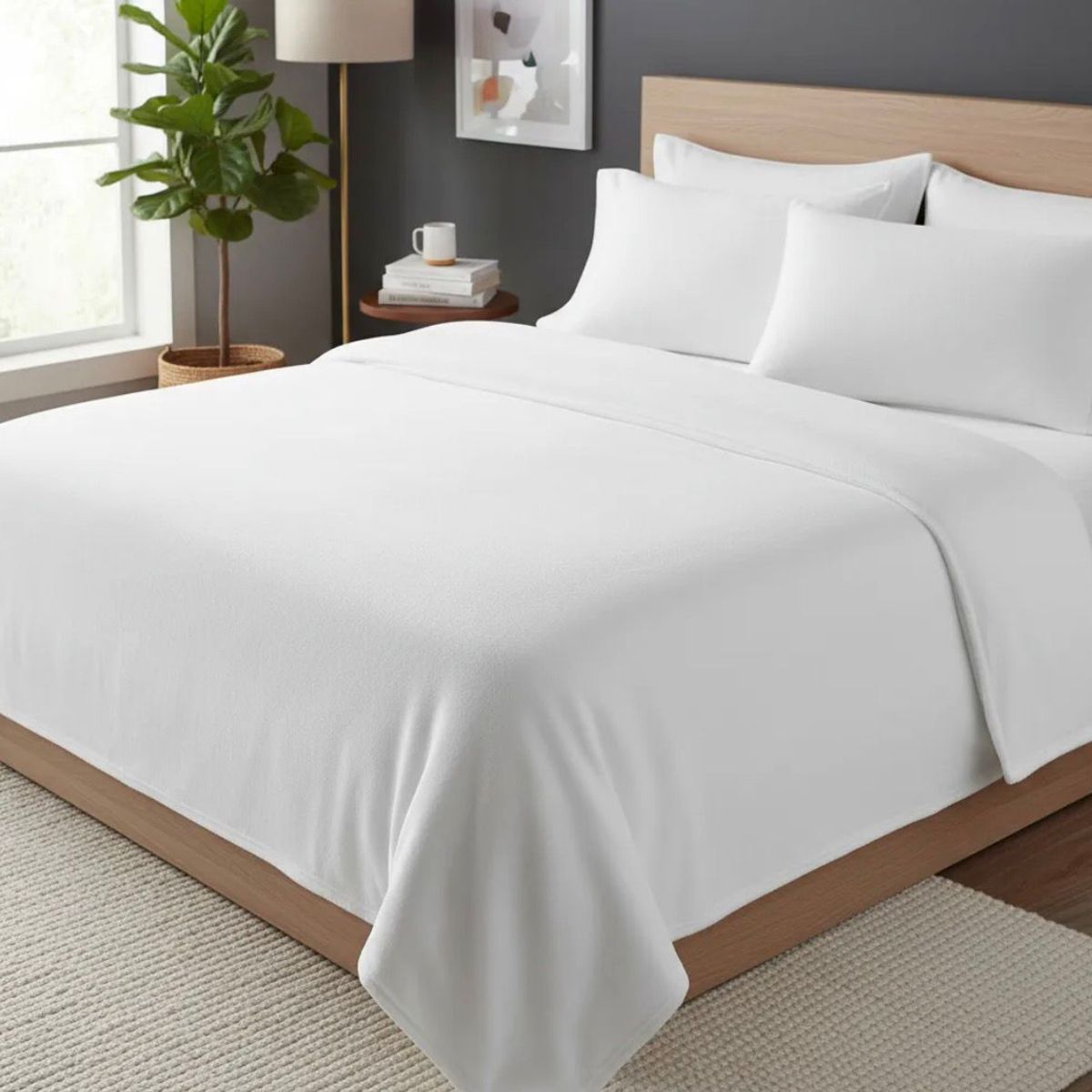 GENERICO - Juego de Sábana Polar 2 Plazas Color Blanco MP003