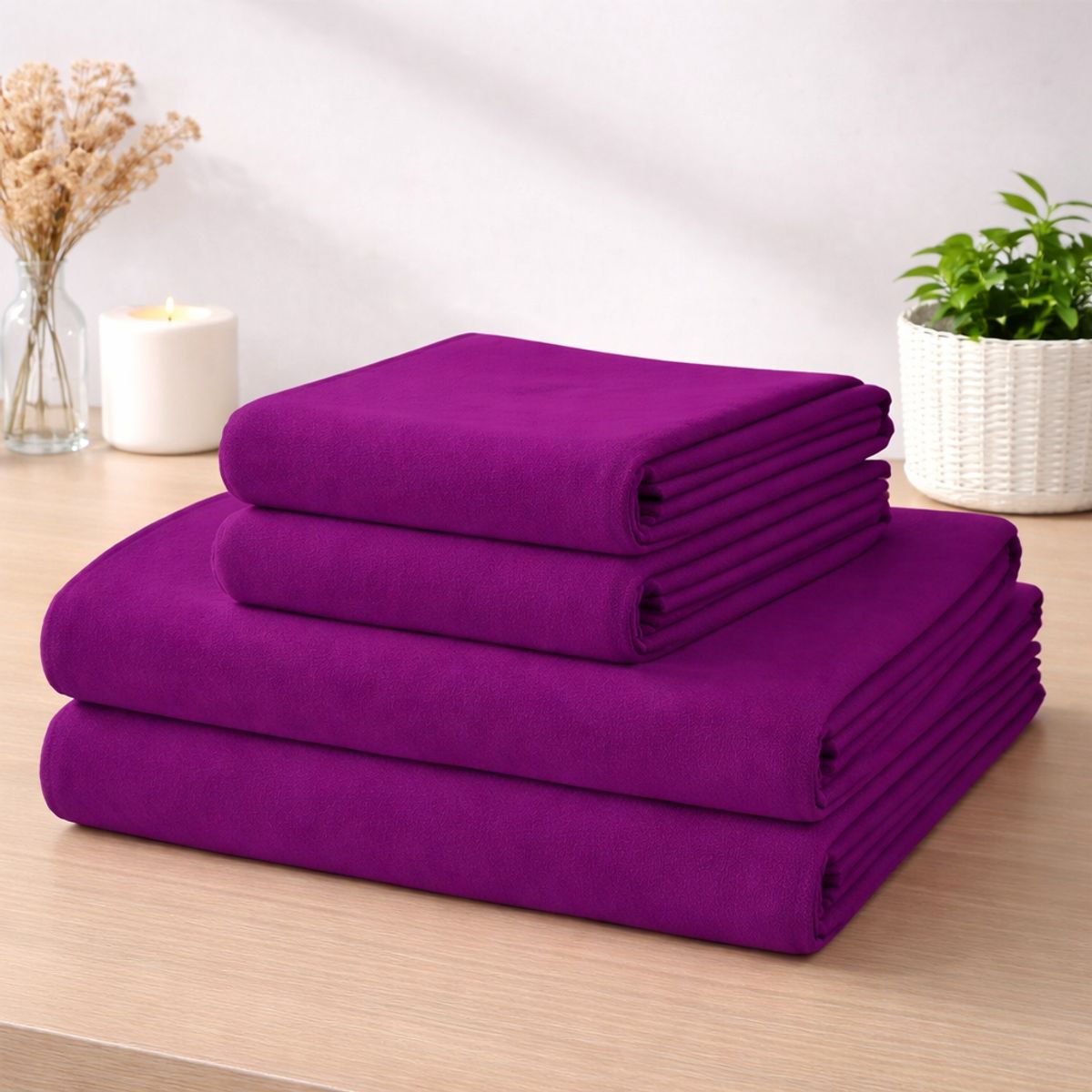 GENERICO - Juego de Sábana Polar 2 Plazas Color Morado MP006