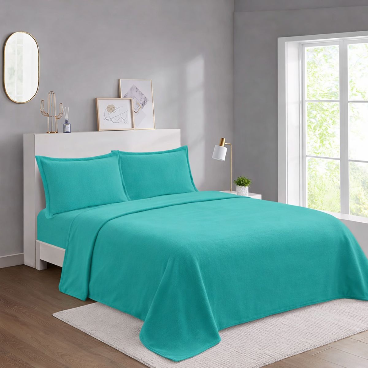 GENERICO - Juego de Sábana Polar 2 Plazas Color Turquesa MP009