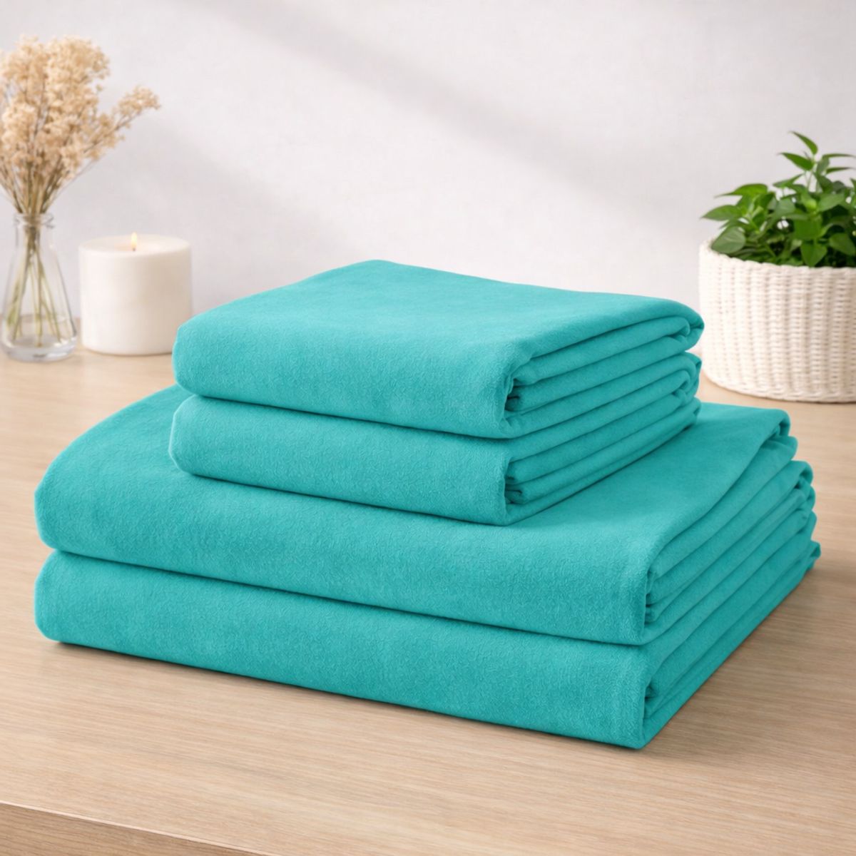 GENERICO - Juego de Sábana Polar 2 Plazas Color Turquesa MP009