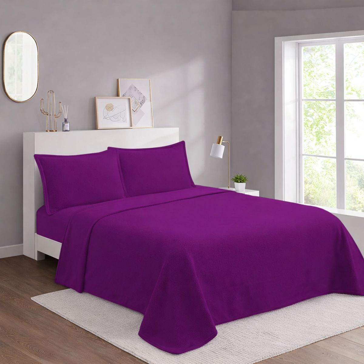 GENERICO - Juego de Sábana Polar 1.5 Plazas Color Morado  MP006