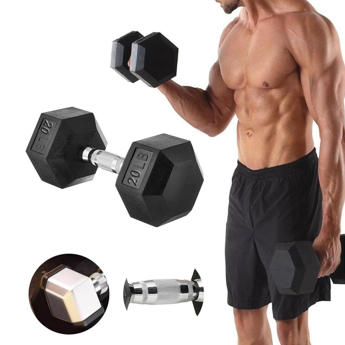 PAGANOOM - Mancuerna Pesa Fitness y Entrenamiento Pesa Hexagonal 20 LB