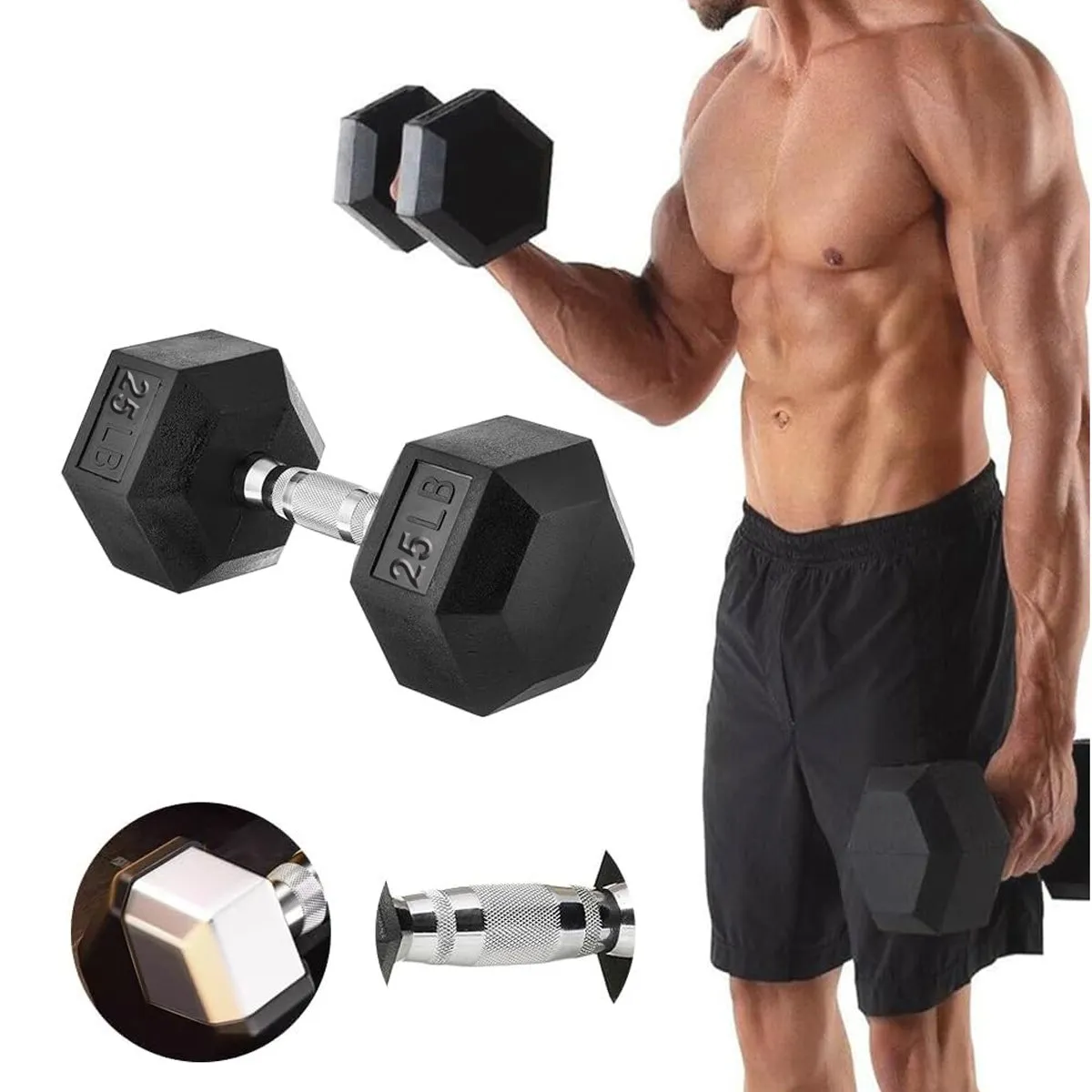 PAGANOOM - Mancuerna Pesa Fitness y Entrenamiento Pesa Hexagonal 25 LB